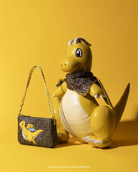 FENDI x FRGMT x POKÉMON Brown FF Fabric Dragonite Card .